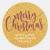Faux Gold Glitter Vrolijk Kerstfeest Gepersonalise Ronde Sticker (Voorkant)