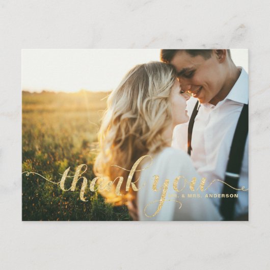 Faux Gold Glitter Wedding Hartelijk dank Briefkaar Briefkaart (Voorkant)