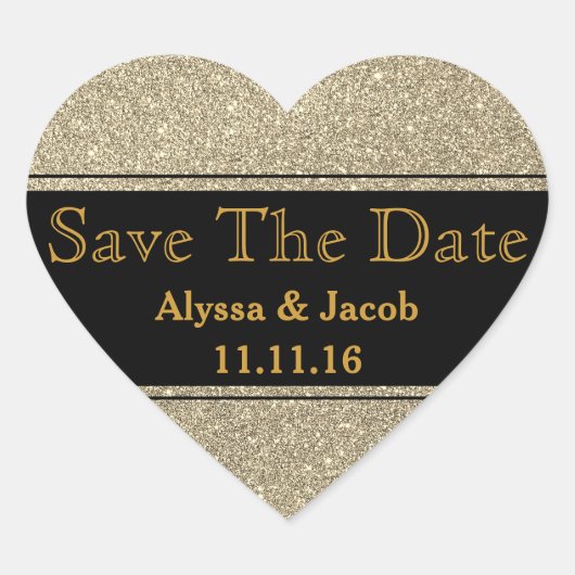 Faux Gold Glitter Wedding Save the Date Hart Sticker (Voorkant)