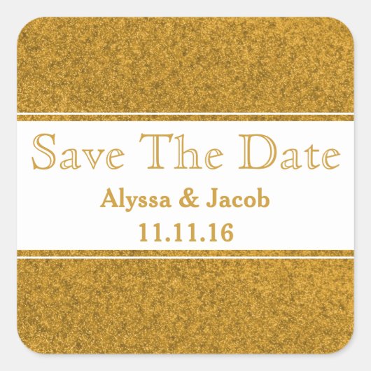 Faux Gold Glitter Wedding Save the Date Vierkante Sticker (Voorkant)