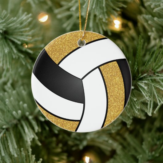 Faux Gold Glitter, White en Black Volleyball Keramisch Ornament (Boom)