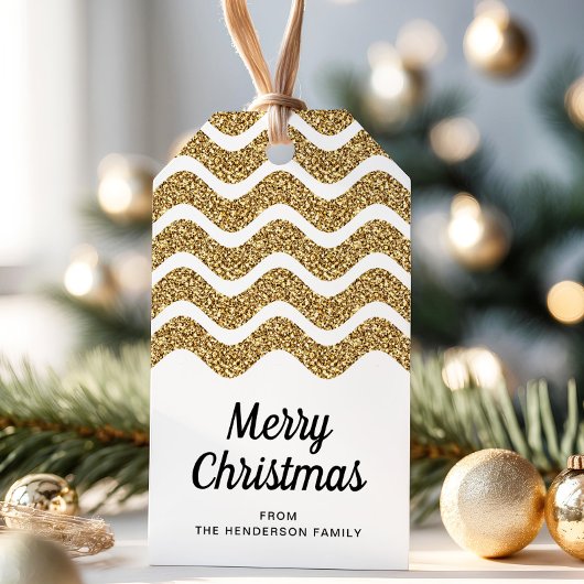 Faux Gold Glitter White met prettige kerstfeestdag Cadeaulabel