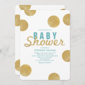 Faux Gold Glitter White Mint Baby shower Invite Kaart (Voorkant / Achterkant)