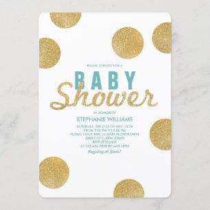 Faux Gold Glitter White Mint Baby shower Invite Kaart