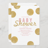 Faux Gold Glitter White Pink Baby shower Invite Kaart (Voorkant / Achterkant)