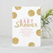 Faux Gold Glitter White Pink Baby shower Invite Kaart (Staand voorkant)