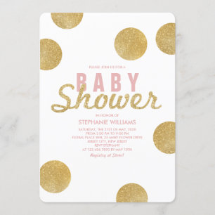 Faux Gold Glitter White Pink Baby shower Invite Kaart
