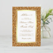 Faux Gold Glitter Wit Islamitische Moslim Huwelijk Kaart (Staand voorkant)