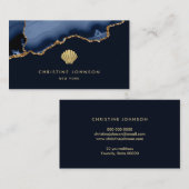 Faux Gold Glitter Zeeschelp op donkerblauw Visitekaartje (Voorkant / Achterkant)