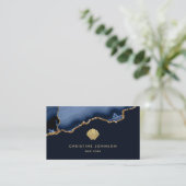 Faux Gold Glitter Zeeschelp op donkerblauw Visitekaartje (Staand voorkant)