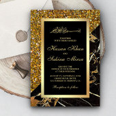Faux Gold Glitter Zwart Goud Marmer Moslim Bruilof Kaart