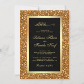 Faux Gold Glitter Zwart Islamitische Moslim Huweli Kaart (Voorkant)