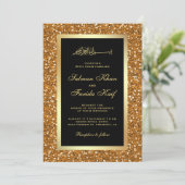 Faux Gold Glitter Zwart Islamitische Moslim Huweli Kaart (Staand voorkant)