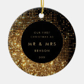 Faux Gold Glitter & Zwarte Pas getrouwd Kerstfoto Keramisch Ornament (Voorkant)