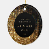 Faux Gold Glitter & Zwarte Pas getrouwd Kerstfoto Keramisch Ornament (Links)
