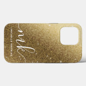 Faux Gold Glitters Name en Monogram Case-Mate iPhone Case (Achterkant (horizontaal))