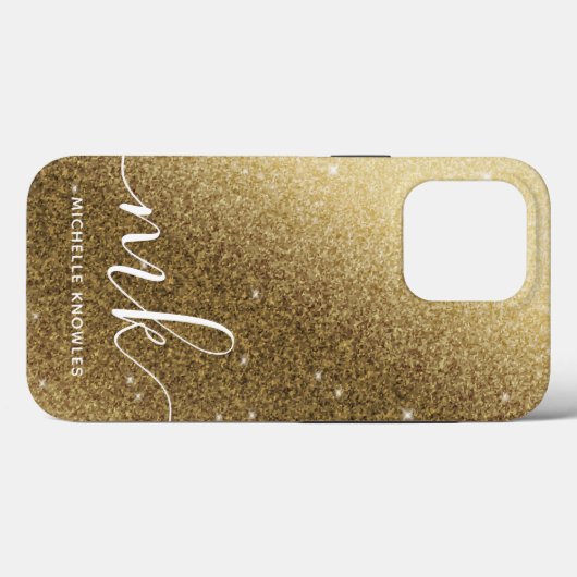 Faux Gold Glitters Name en Monogram Case-Mate iPhone Case (Achterkant (horizontaal))