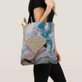 Faux Gold Glittery Heart Cool Gold Marble Texture Tote Bag (Dichtbij)