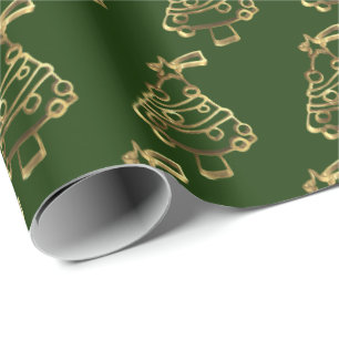 Faux Gold Green-kerstboompatroon Elegant Cadeaupapier