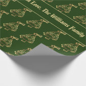 Faux Gold Green-kerstboompatroon Voeg tekst toe Cadeaupapier (Hoek)