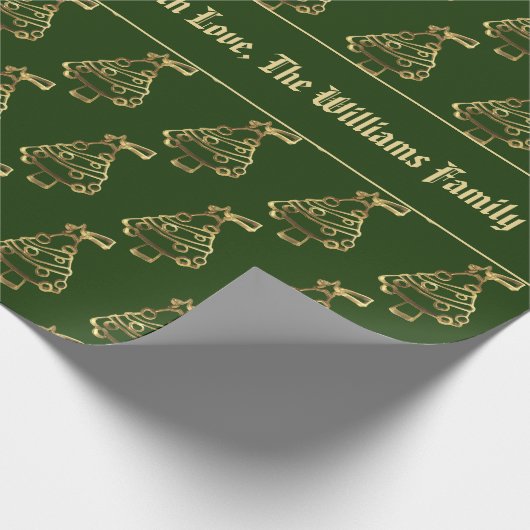 Faux Gold Green-kerstboompatroon Voeg tekst toe Cadeaupapier (Hoek)