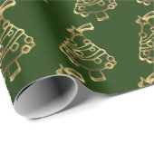 Faux Gold Green-kerstboompatroon Voeg tekst toe Cadeaupapier (Rol Hoek)