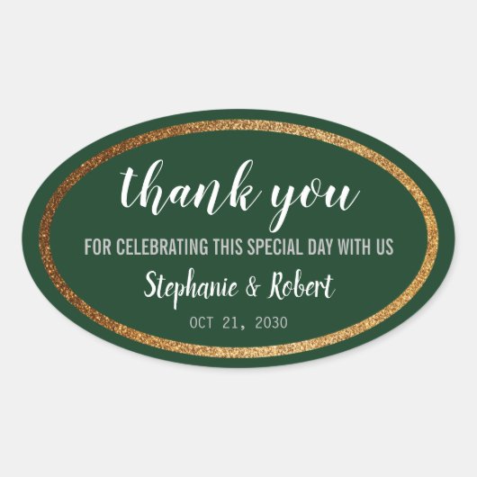 Faux Gold Green Modern Elegant Wedding Ovale Sticker (Voorkant)