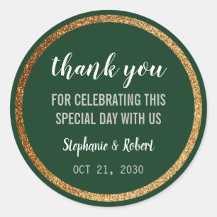 Faux Gold Green Modern Elegant Wedding Ronde Sticker