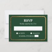 Faux Gold Green Modern Elegant Wedding RSVP Kaartje (Voorkant)