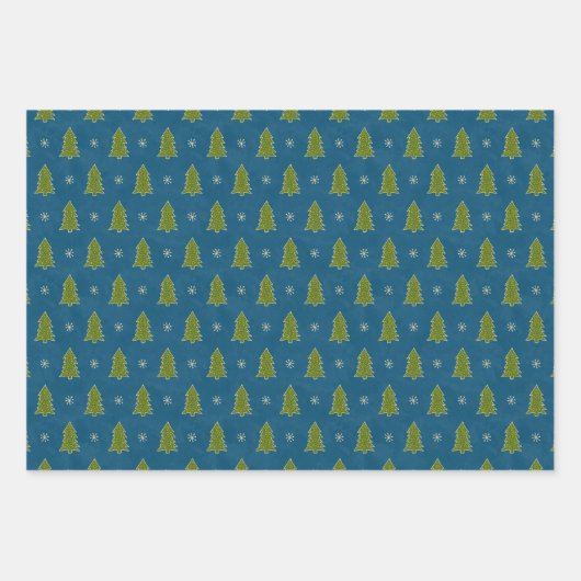 Faux Gold Green Red Blue-kerstbomen Inpakpapier Vel (Voorkant 3)