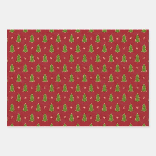 Faux Gold Green Red Blue-kerstbomen Inpakpapier Vel (Voorkant)