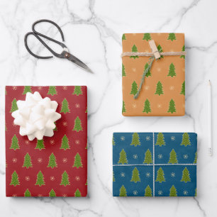 Faux Gold Green Red Blue-kerstbomen Inpakpapier Vel