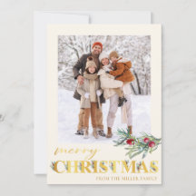 Faux Gold Green Vrolijk Kerstfeest Fotokaart