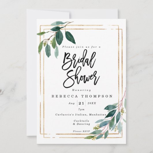 Faux Gold & Greenery Boho Modern vrijgezellenfeest Kaart (Voorkant)