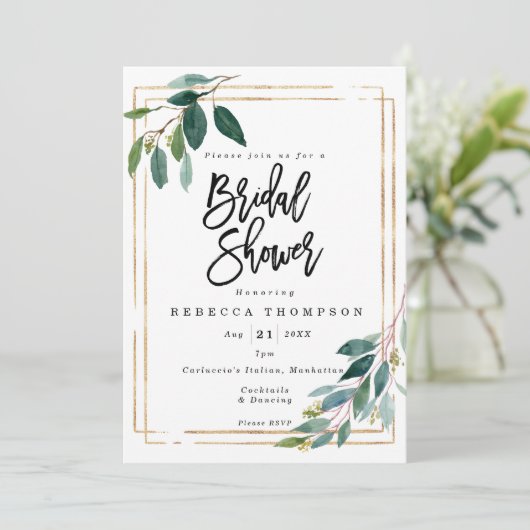 Faux Gold & Greenery Boho Modern vrijgezellenfeest Kaart (Staand voorkant)