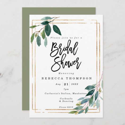 Faux Gold & Greenery Boho Modern vrijgezellenfeest Kaart (Voorkant / Achterkant)