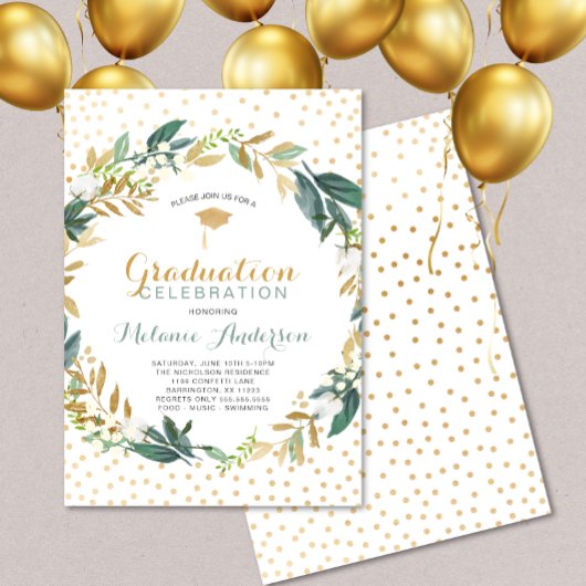 Faux Gold Greenery Krans + confetti Afstuderen Kaart