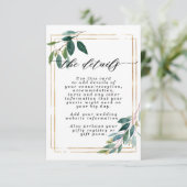 Faux Gold Greenery Wedding Informatie Kaart (Staand voorkant)