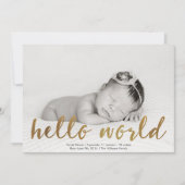 Faux Gold Hallo Wereldfoto geboorteaankondiging Aankondiging (Voorkant)