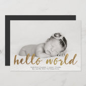 Faux Gold Hallo Wereldfoto geboorteaankondiging Aankondiging (Voorkant / Achterkant)