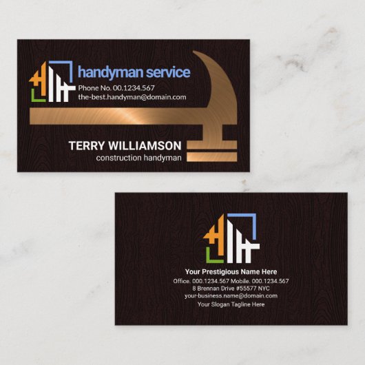 Faux Gold Hammer Timber Grunge Builder Handyman Visitekaartje (Voorkant / Achterkant)