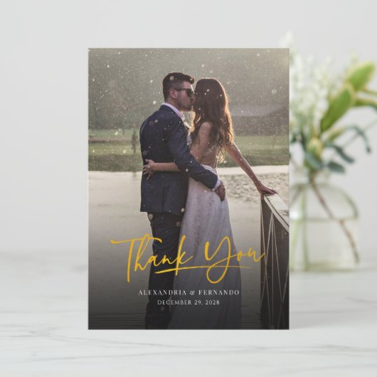 Faux Gold Hand-Lettered Script Wedding Bedankkaart (Staand voorkant)