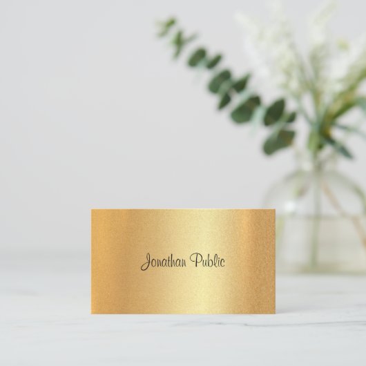 Faux Gold Hand Script Elegante kalligrafie Modern Visitekaartje (Staand voorkant)