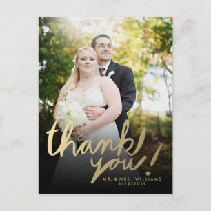Faux Gold Hand Script Foto bedankt Briefkaart
