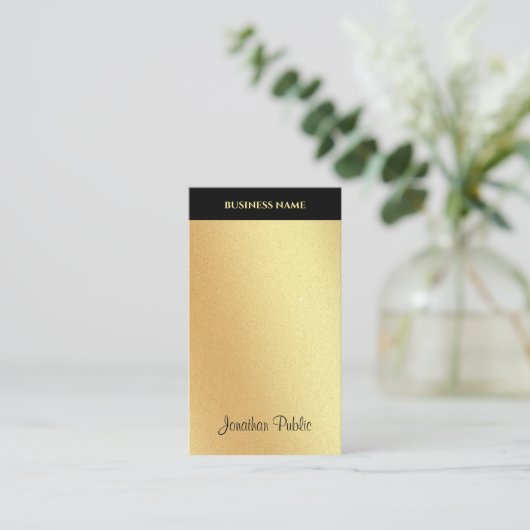 Faux Gold Hand Script Tekst Cool Kalligrafie Moder Visitekaartje (Staand voorkant)