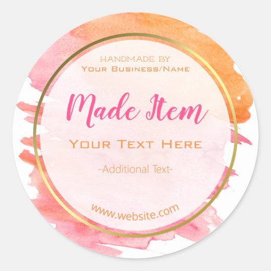 Faux Gold Handgemaakt Product Klein Thuis Bedrijf Ronde Sticker (Voorkant)