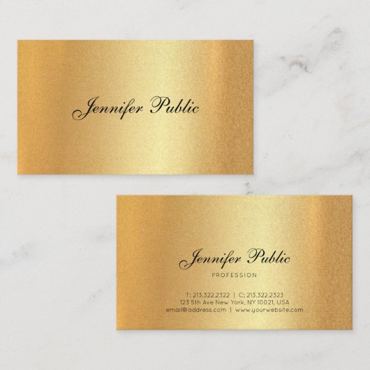 Faux Gold Handgeschreven Script Elegante kalligraf Visitekaartje (Voorkant / Achterkant)