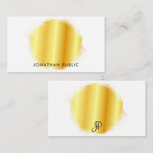 Faux Gold Handgeschreven Script Monogram Elegant Notitiekaartje (Voorkant / Achterkant)