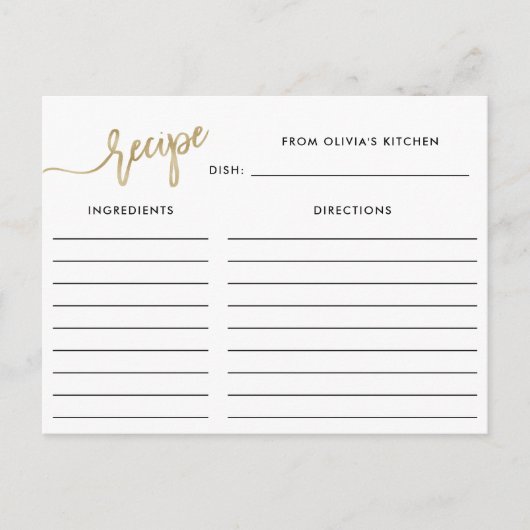 Faux Gold handgeschreven script | Recept Kaart (Voorkant)