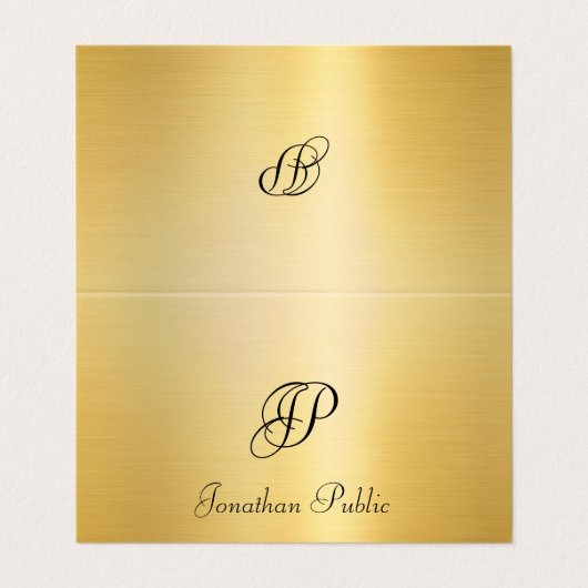 Faux Gold Handwrited Script Monogramed Visitekaartje (Buitenkant ongevouwen)